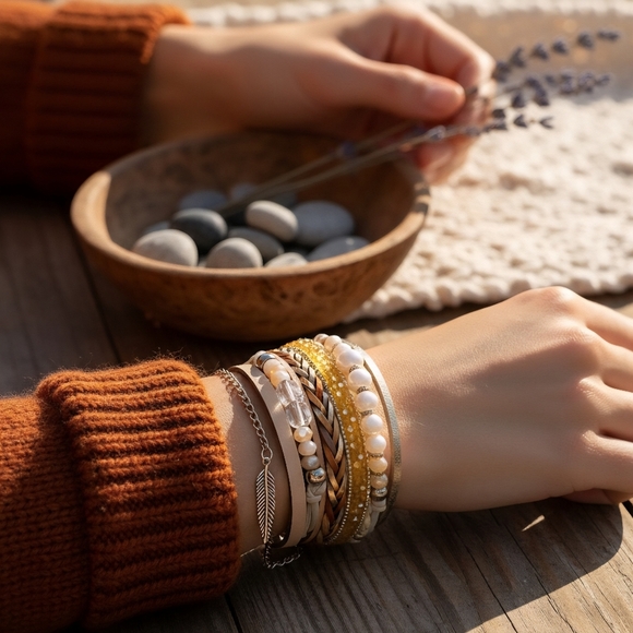 🆕Boho Chic Layered Vegan Leather Magnetic Trendy Bracelet with Faux Pearls - Picture 6 of 16